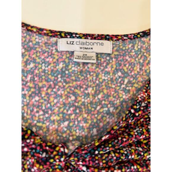 Liz Claiborne Woman 2X Blouse Multicolor Abstract Dot Stretch Knit Plus Size - Picture 2 of 4